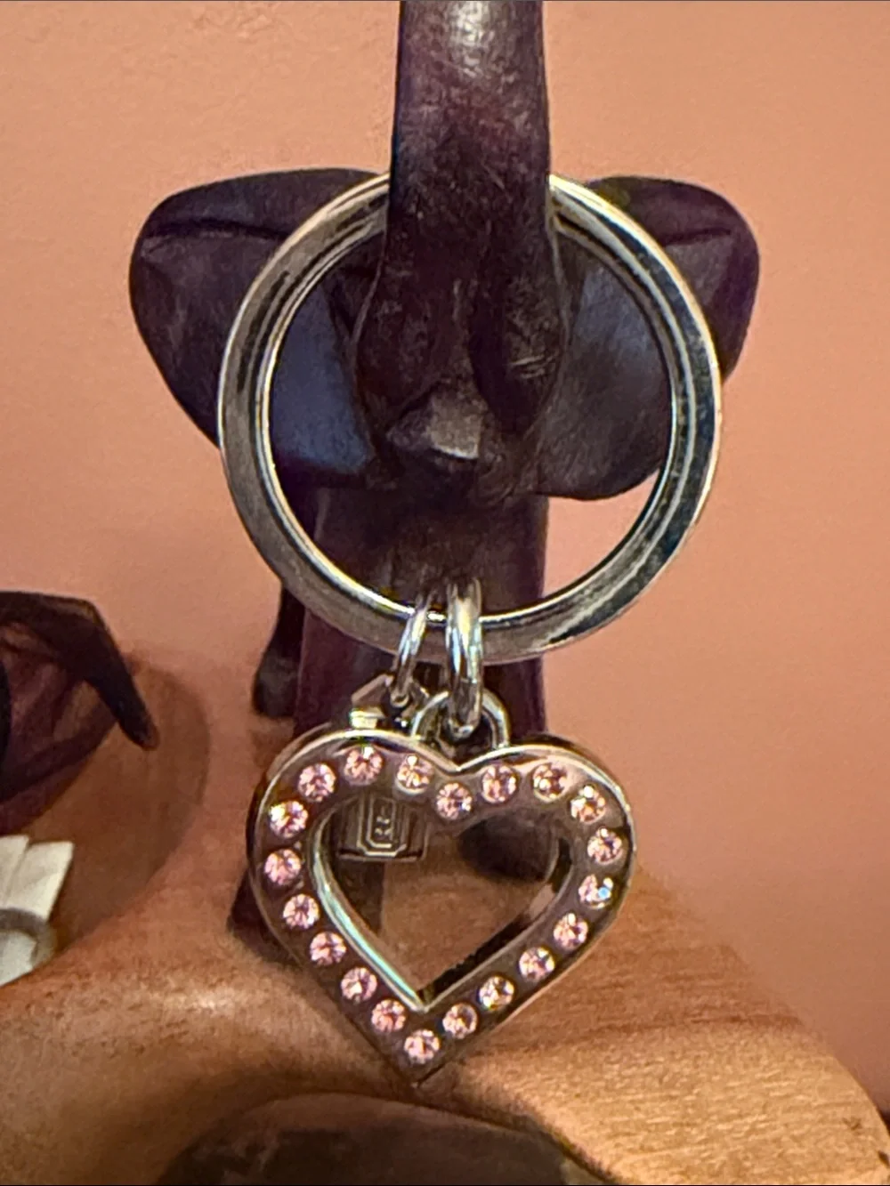 Coach Silver-Tone Key Ring with Pink Rhinestones